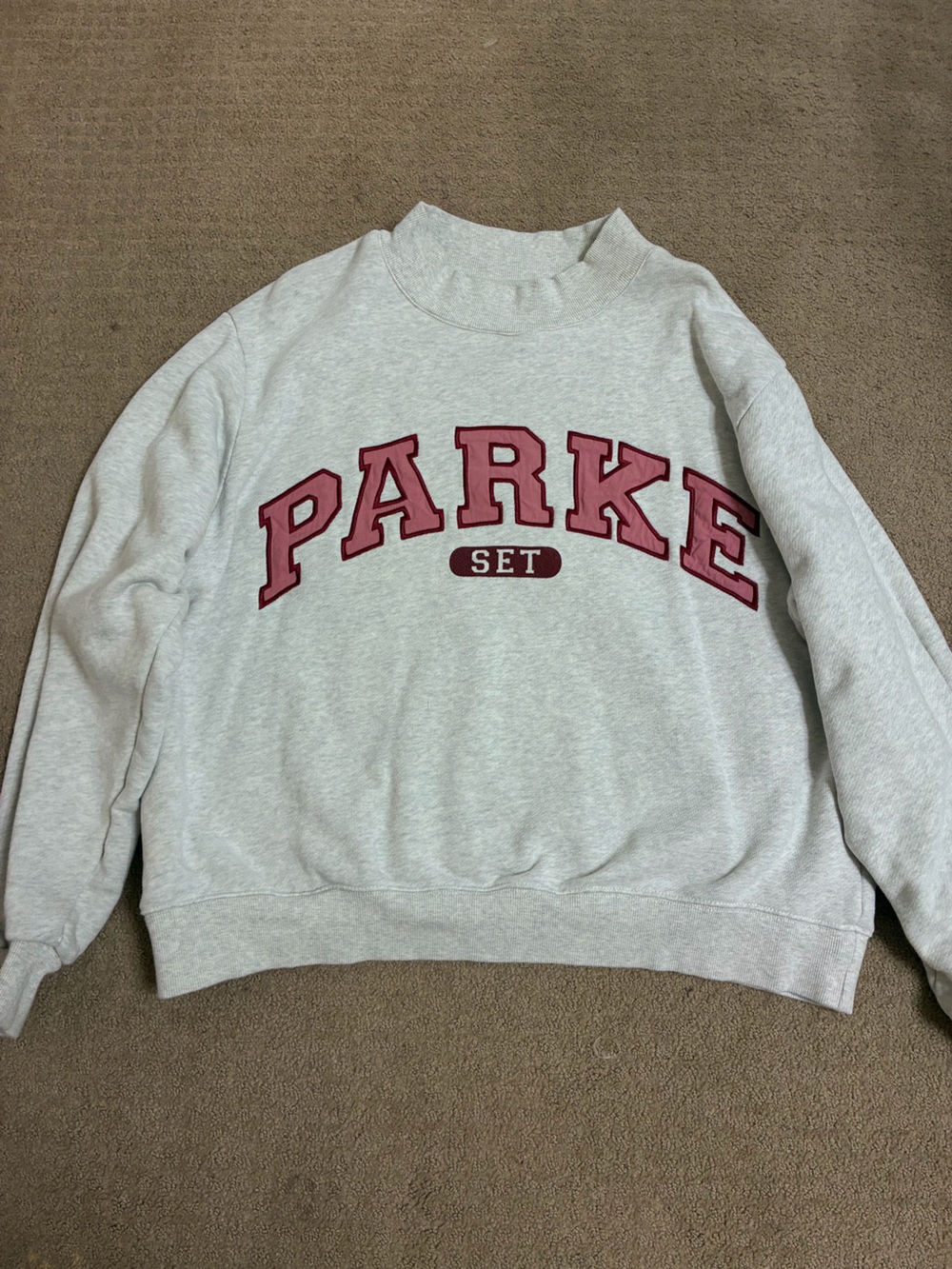 Parke/Set Active Light Gray Crewneck with Maroon 'PARKE' Lettering